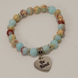 Blue African Opal 'Be Kind' Charm Bracelet